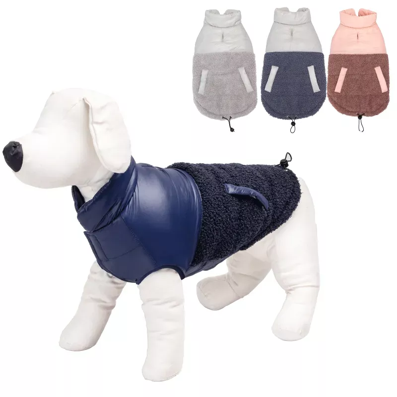 Zimska jakna za pse sa sherpa postavom, prikaz zatvaranja i kroja