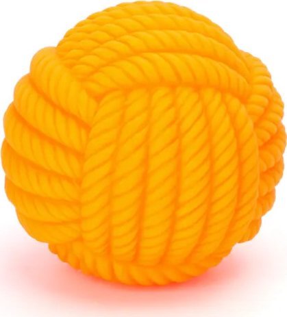 Fluorescentna narandžasta gumena loptica za pse sa reljefnom teksturom konopca.