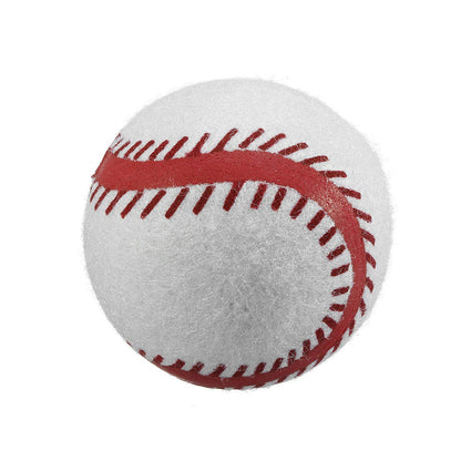 Bela sportska loptica za pse sa crvenim šavovima u stilu bejzbol lopte.