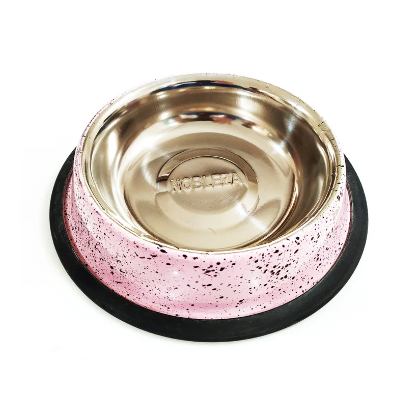 Inox činija za pse i mačke sa roze spoljašnjošću i protivkliznom osnovom