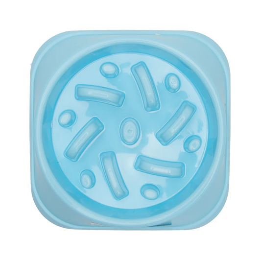 Plava posuda za sporo hranjenje pasa sa preprekama, dimenzije 20×20×4,5 cm