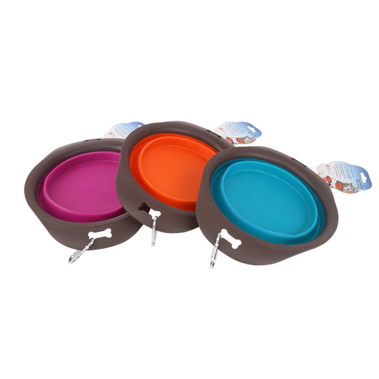 Sklopiva silikonska posuda za pse 350ml sa karabinerom, dostupna u više boja