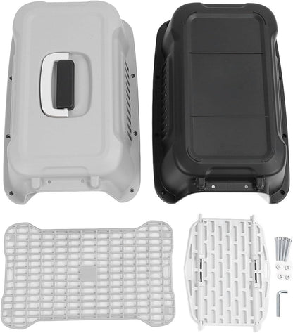 Sivi transporter za pse i mačke, pogled odozgo sa vidljivim ventilacionim otvorima.