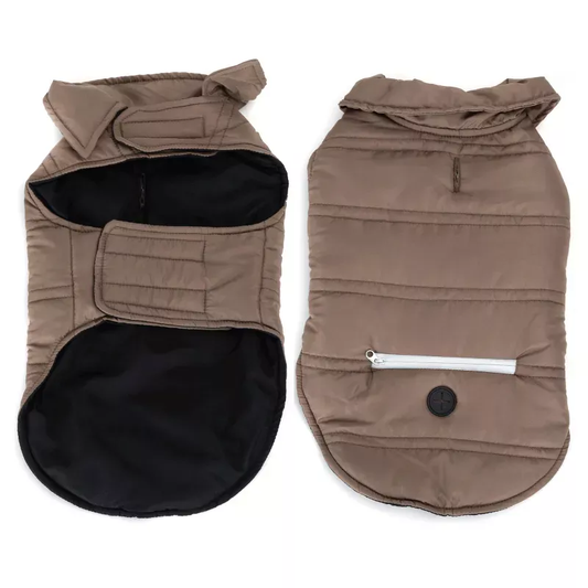 Crni zimski prsluk za psa sa visokim okovratnikom i džepom sa rajsferšlusom